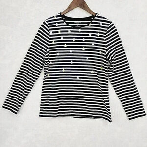 Talbots Ornament Printed Long sleeve Crewneck Tee Women's M Striped 8159P